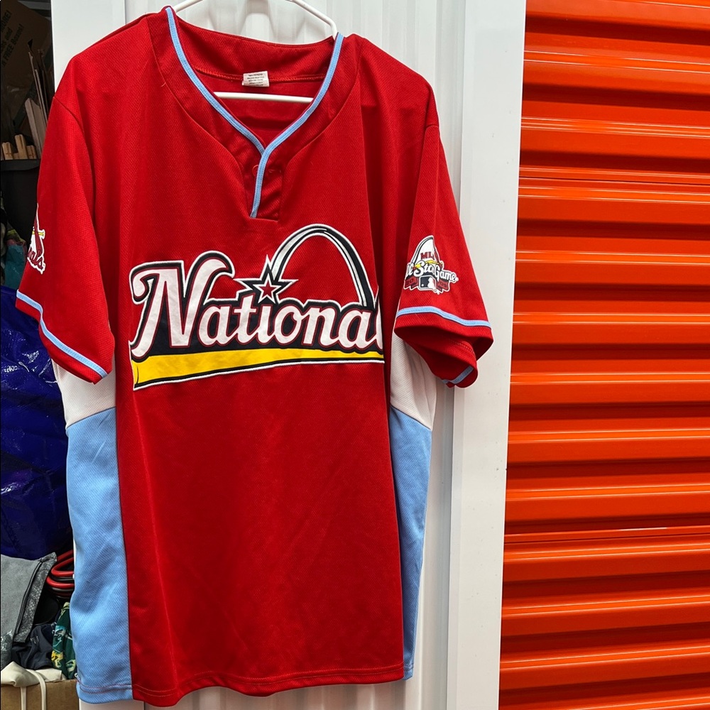Nationals Red Short-Sleeve Baseball Jersey with Light Blue Accents